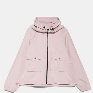 Zara Women's Dusty Pink Size Medium Hooded Zip Up Jacket Outdoor Adjustable Tie